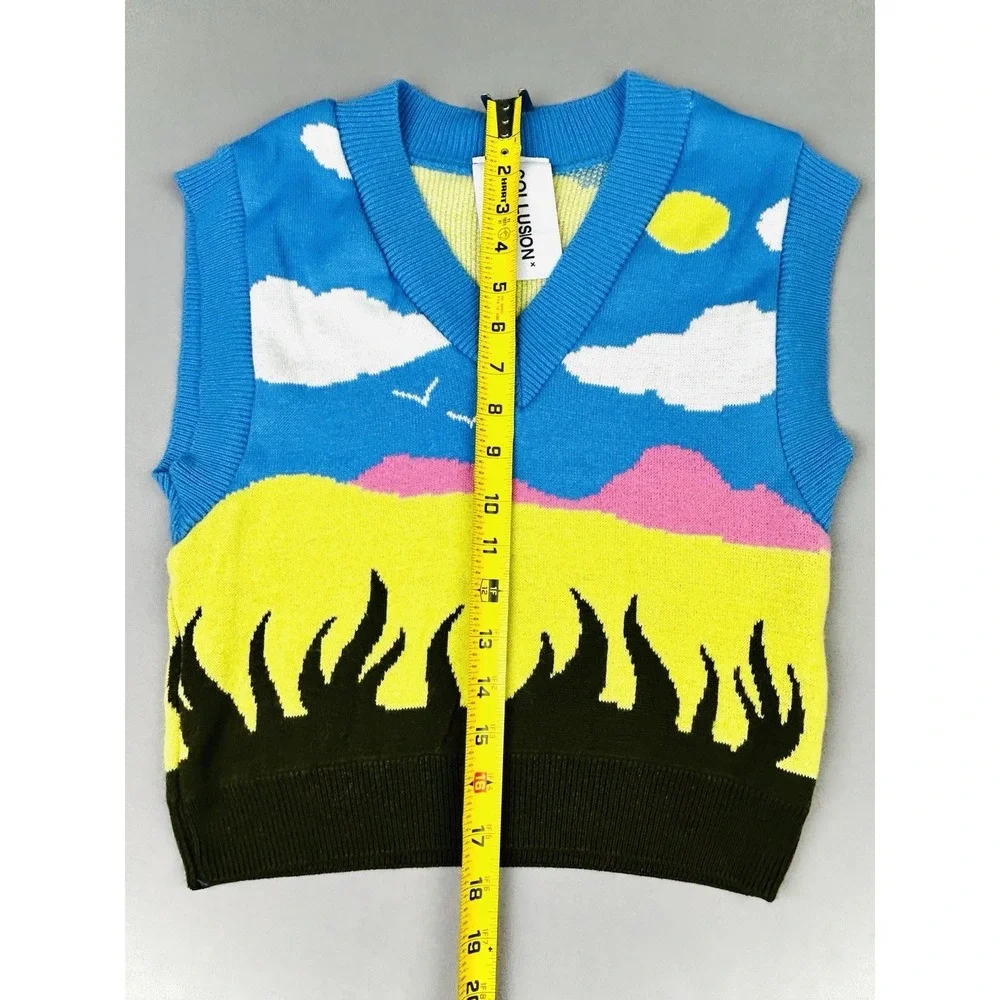 Collusion‎ Women's Size 6 Crop Sweater Vest Landscape
